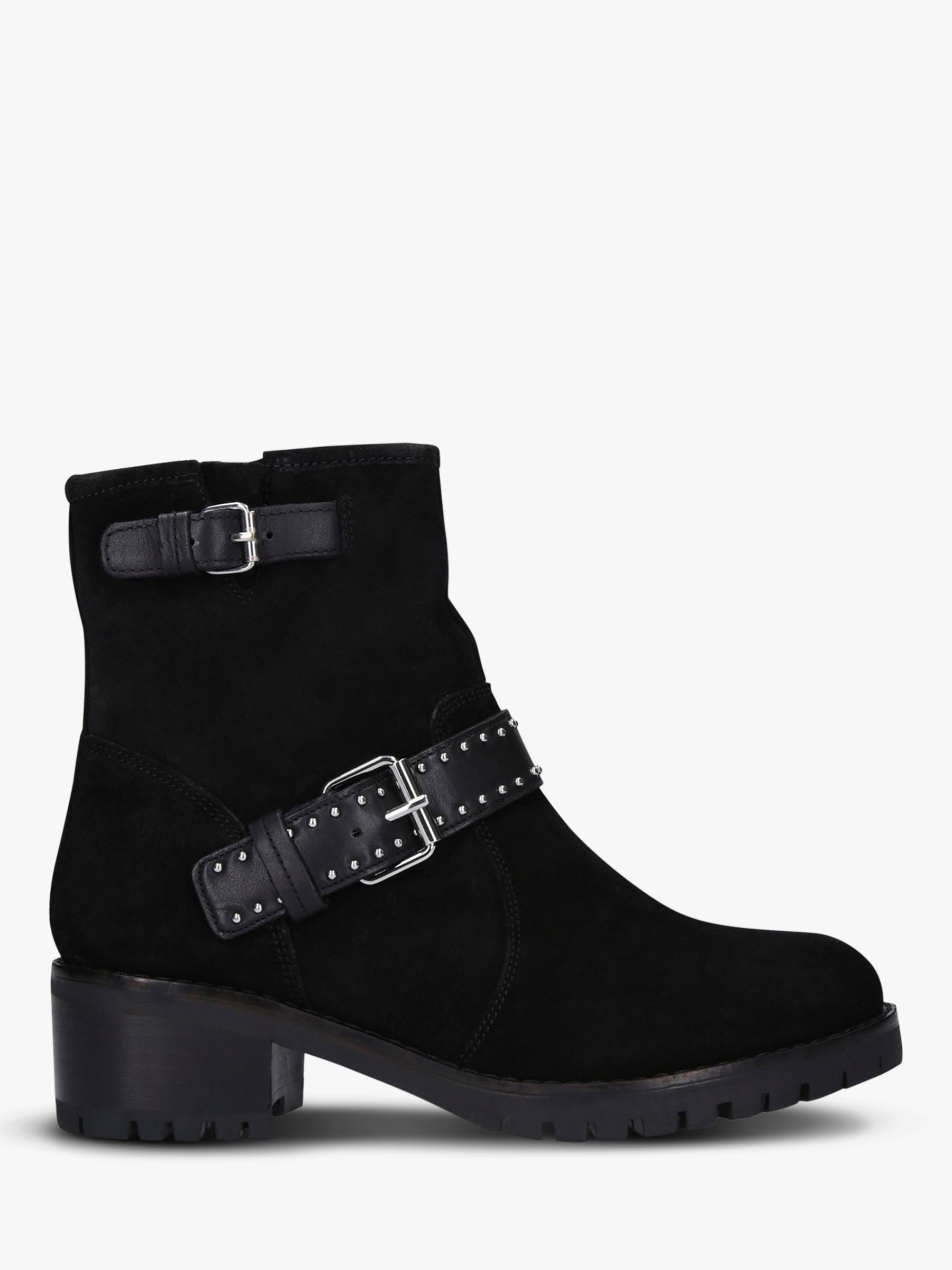 Carvela Comfort Reality Suede Studded Block Heel Ankle Boots, Black at ...