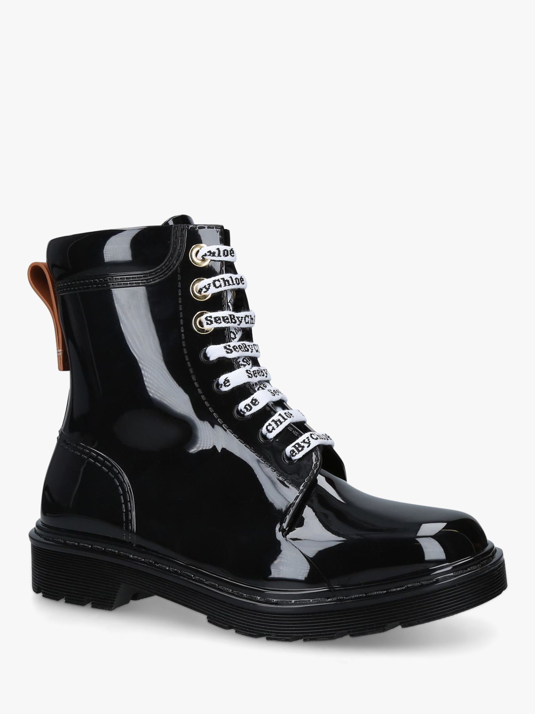 See By Chloé PVC Combat Boots, Black at John Lewis & Partners
