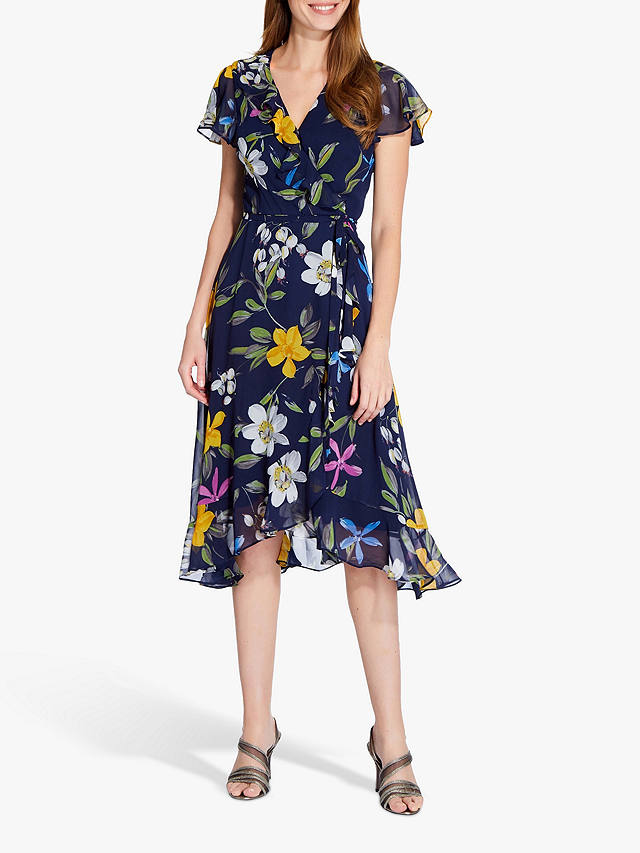 Adrianna Papell Floral Wrap Dress, Navy at John Lewis & Partners