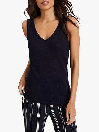 Phase Eight Lou Linen Knitted Vest Top, Navy