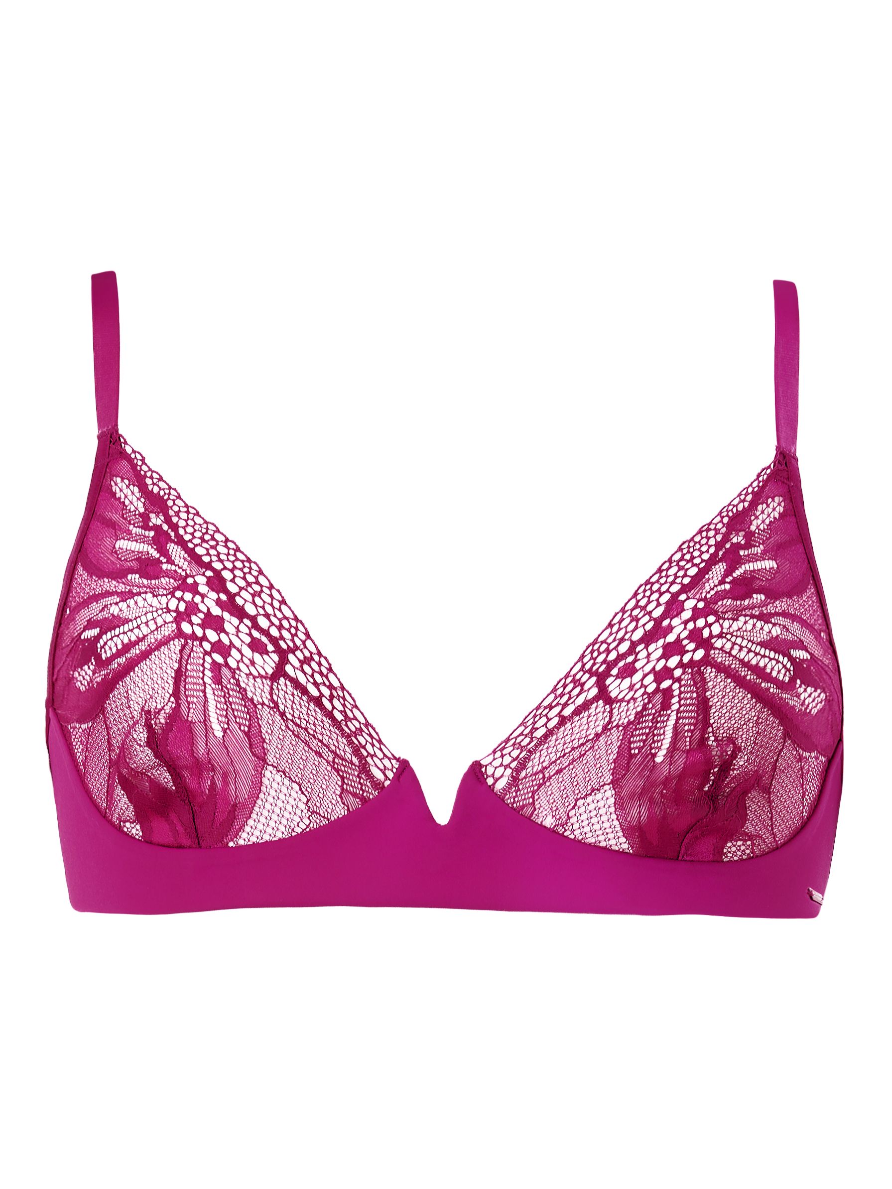 Calvin Klein Petal Lace Plunge Bra, Pink at John Lewis & Partners