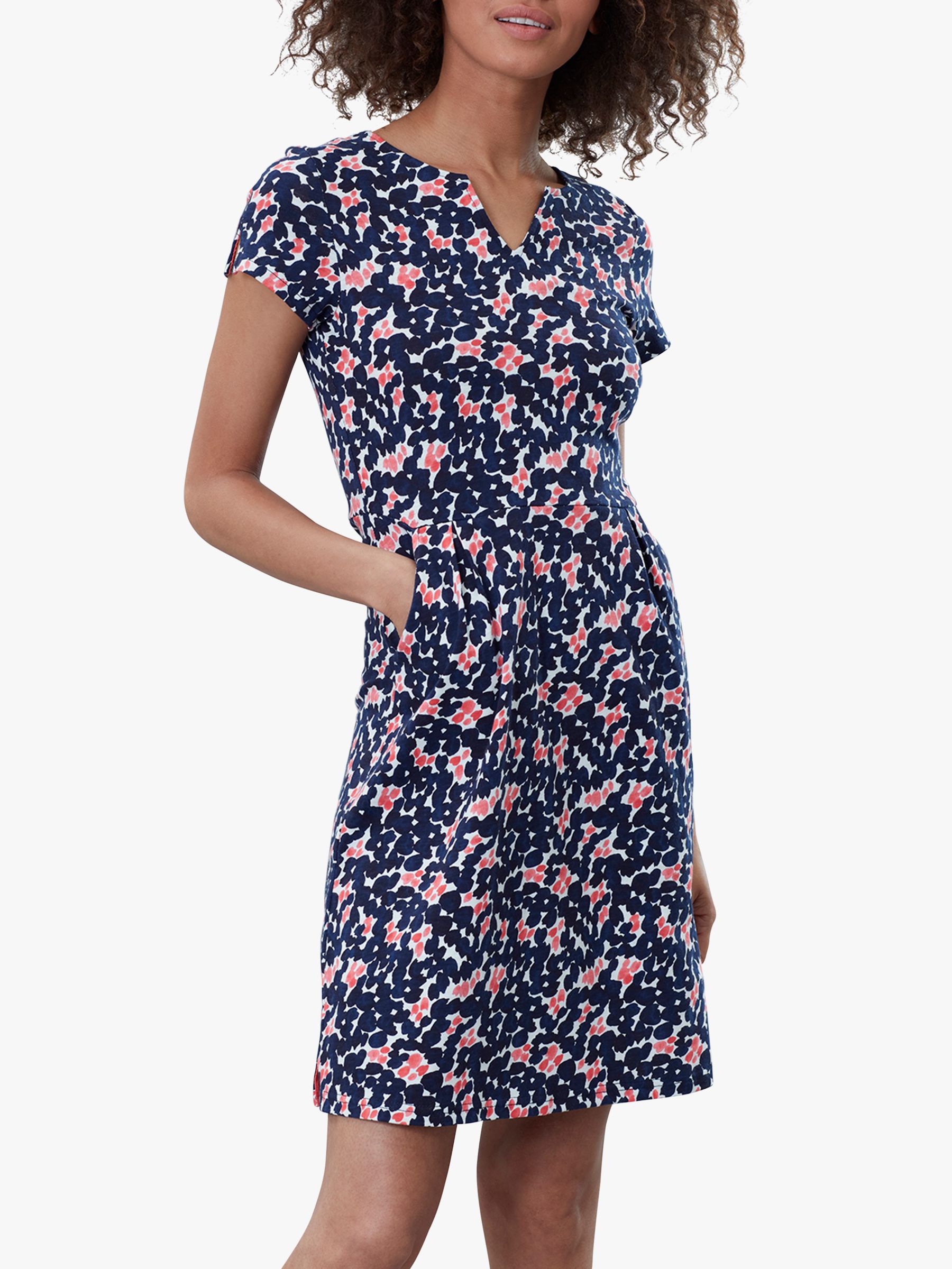 Joules Laurie Short Sleeve Dress, Inky Cream Lilypads