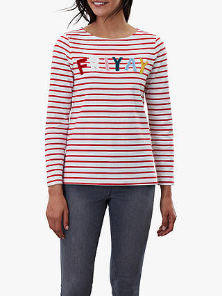 Joules Harbour Luxe Long Sleeve Jersey Top, Red/Multi