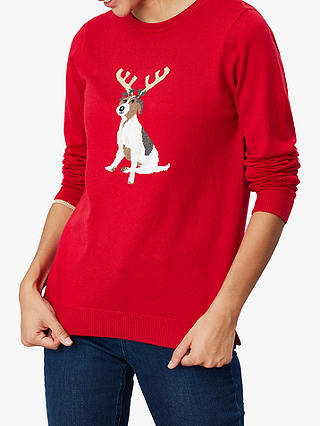 Joules Festive Crew Neck Jumper, Red Yule Dog