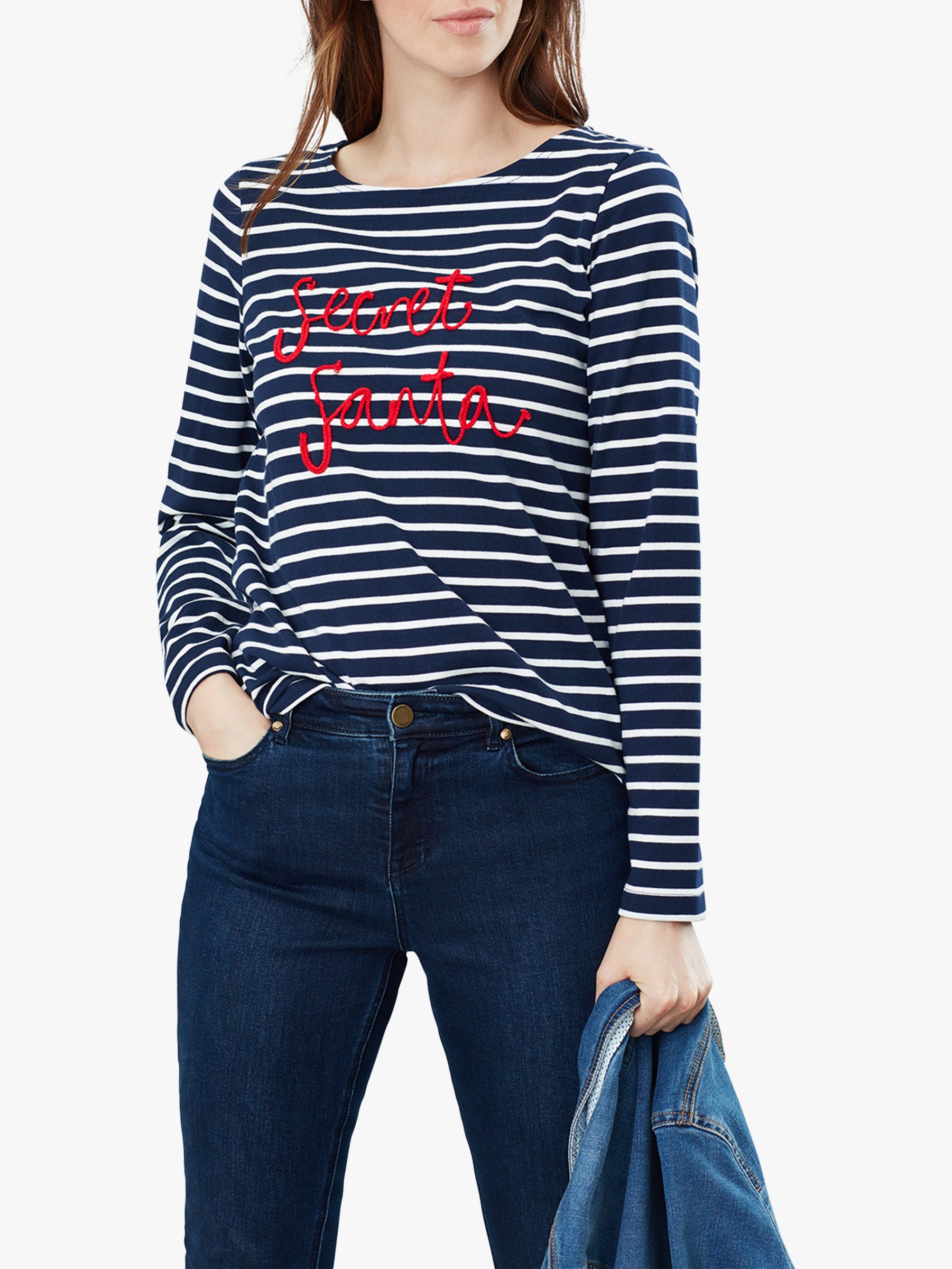 Joules Harbour Secret Santa Embroidered Jersey Top, Navy