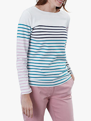 Joules Harbour Long Sleeve Stripe Jersey Top, Cream/Navy