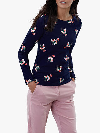 Joules Harbour Floral Placement Print Jersey Top, Navy