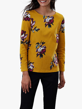 Joules Harbour Floral Print Long Sleeve Jersey Top, Gold/Multi