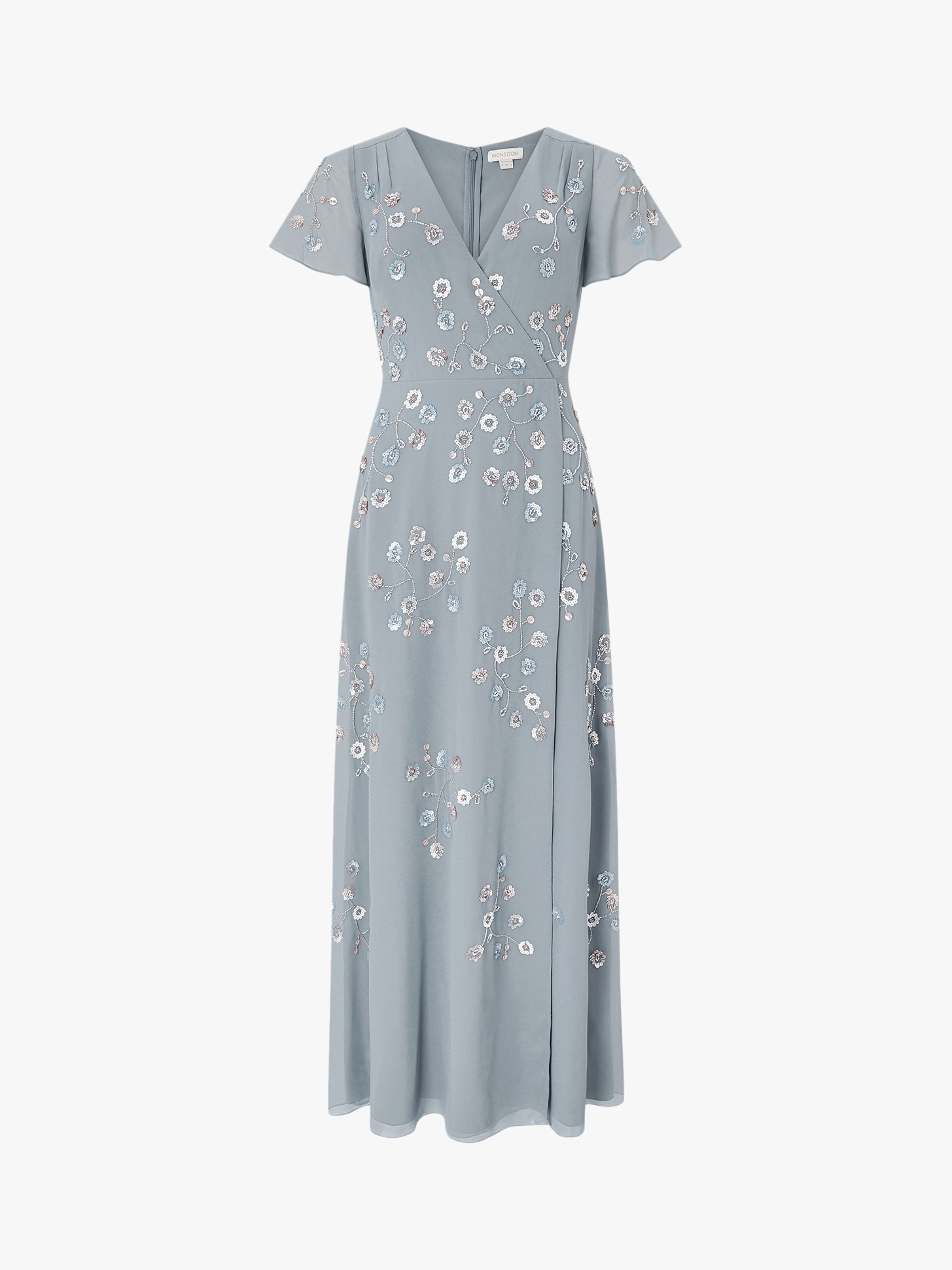 Monsoon Ally Embellished Wrap Maxi Dress, Grey at John Lewis & Partners