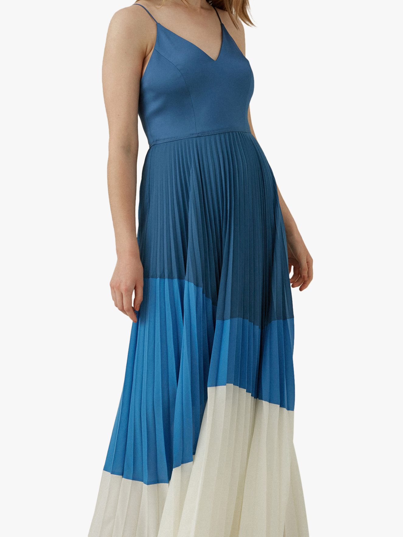 Karen Millen Pleated Maxi Dress, Blue/Multi at John Lewis & Partners