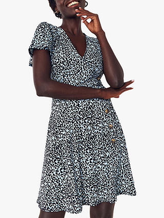Oasis Leopard Button Dress, Multi Blue