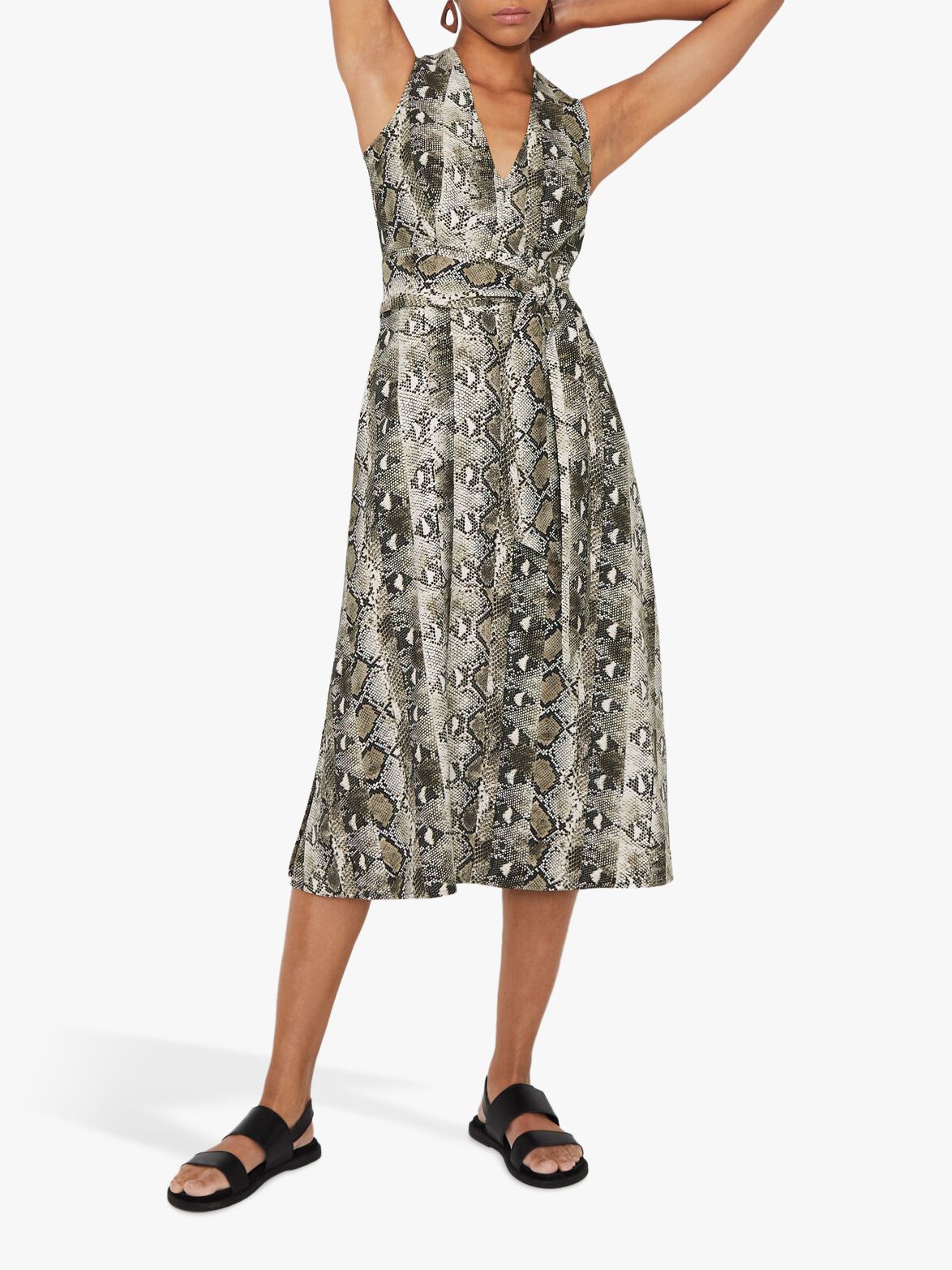 Warehouse Snake Midi Print Dress, Grey Pattern