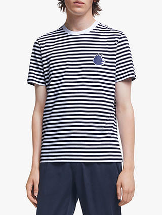 It's All Good Folk Leaf Logo Stripe GOTS Organic Cotton T-Shirt, Navy/White