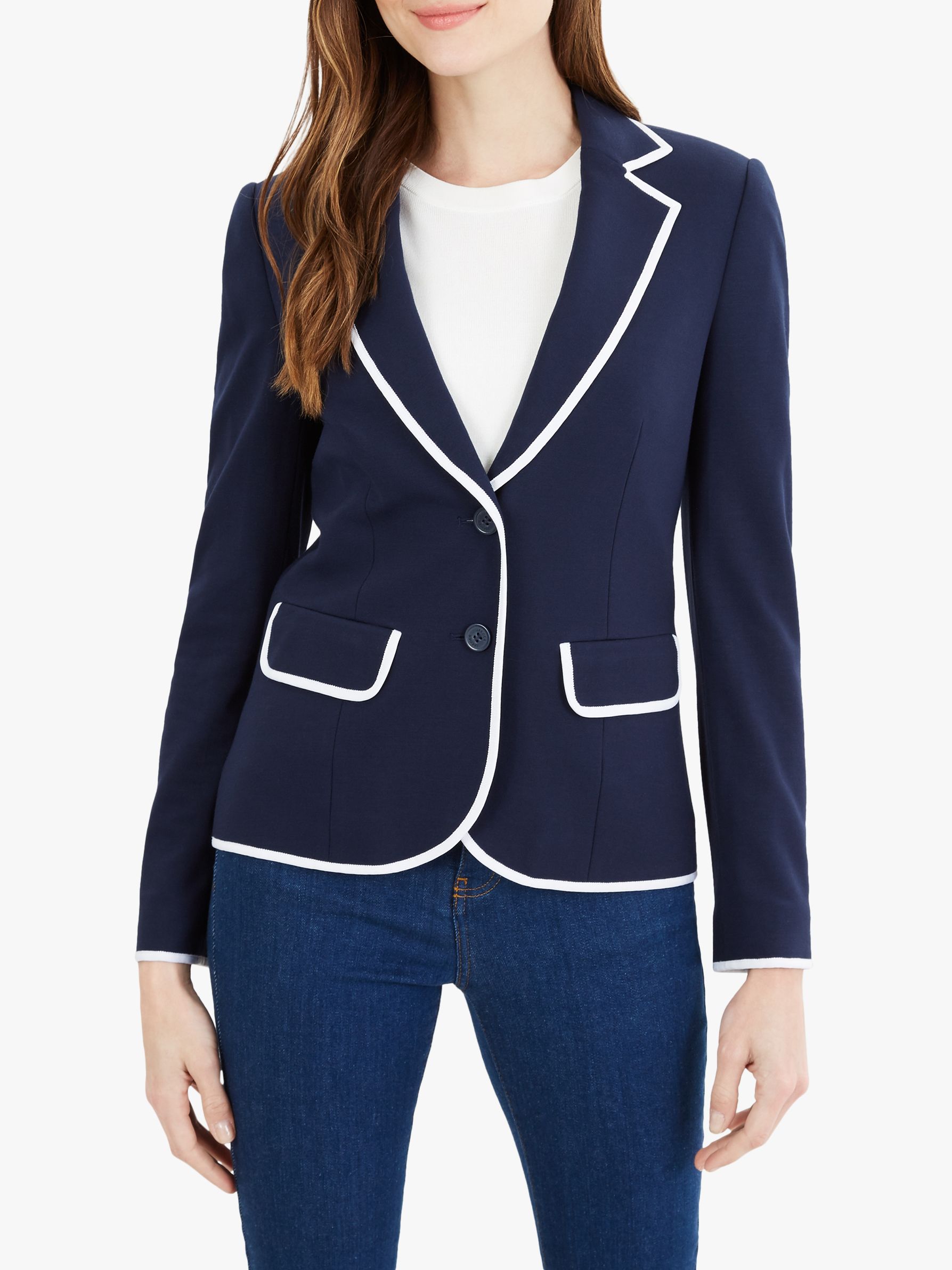 Jaeger Piped Jersey Jacket, Navy at John Lewis & Partners
