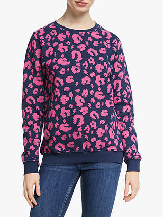 Scamp & Dude Unisex Crew Neck Leopard Print Sweatshirt, Navy/Pink