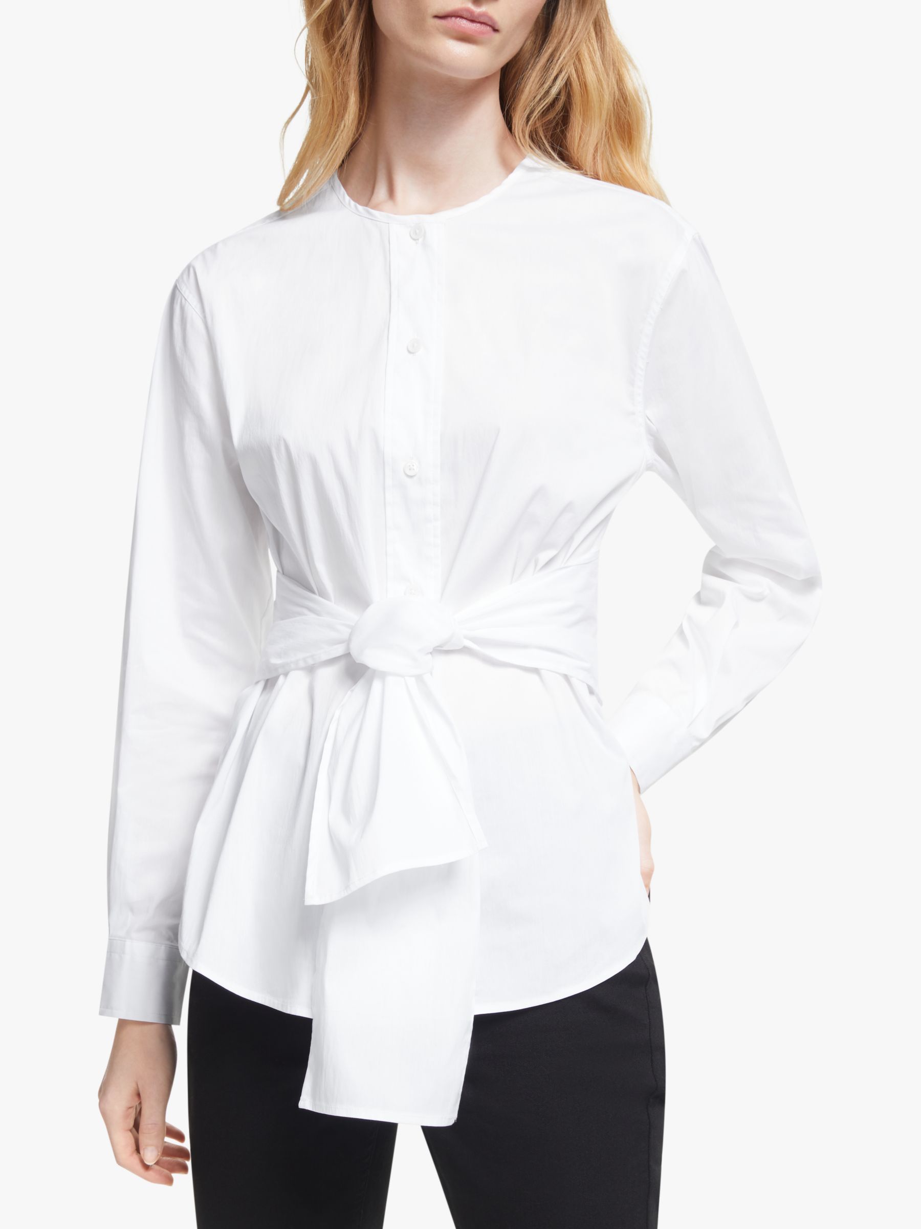 John Lewis & Partners Tie Front Shirt, White