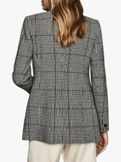 Reiss Tanna Check Double Breasted Wool Blazer, Monochrome, 6