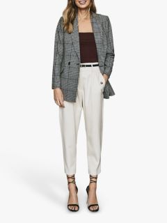 Reiss Tanna Check Double Breasted Wool Blazer, Monochrome, 6