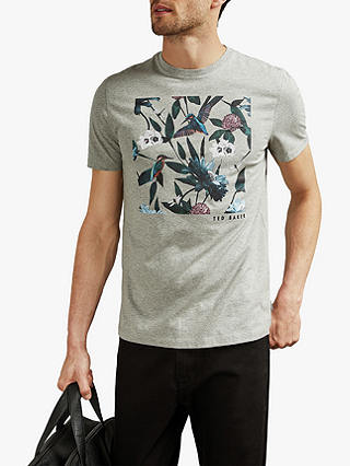 Ted Baker Litall Kingfisher Floral T-Shirt, Grey Marl