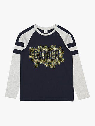 Polarn O. Pyret Children's GOTS Organic Cotton Gamer Long Sleeve T-Shirt, Grey