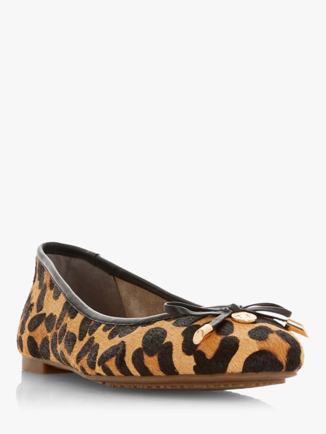 Dune Harper Leather Bow Detail Ballerina Pumps Leopard Print 3