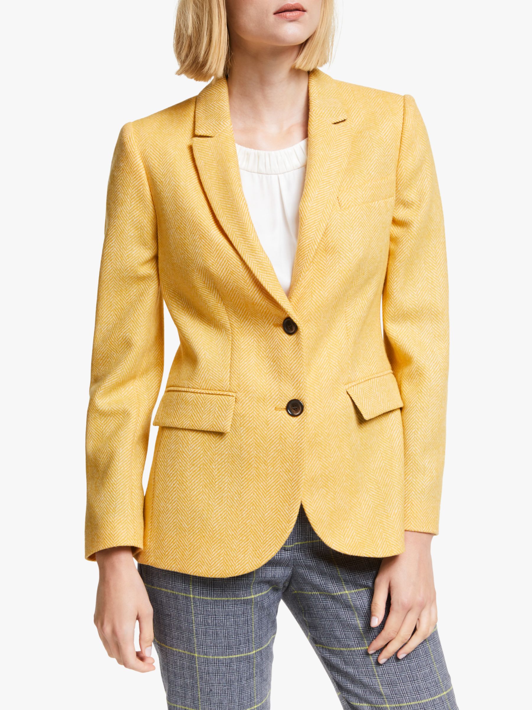 Boden Smyth Tweed Blazer Yellow Herringbone At John Lewis Partners