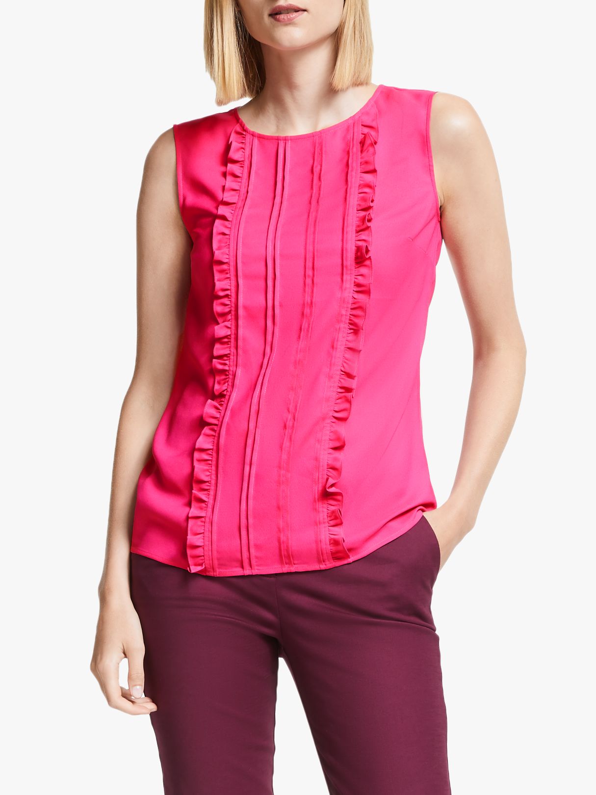 Boden Penny Ruffle Top, Party Pink at John Lewis & Partners