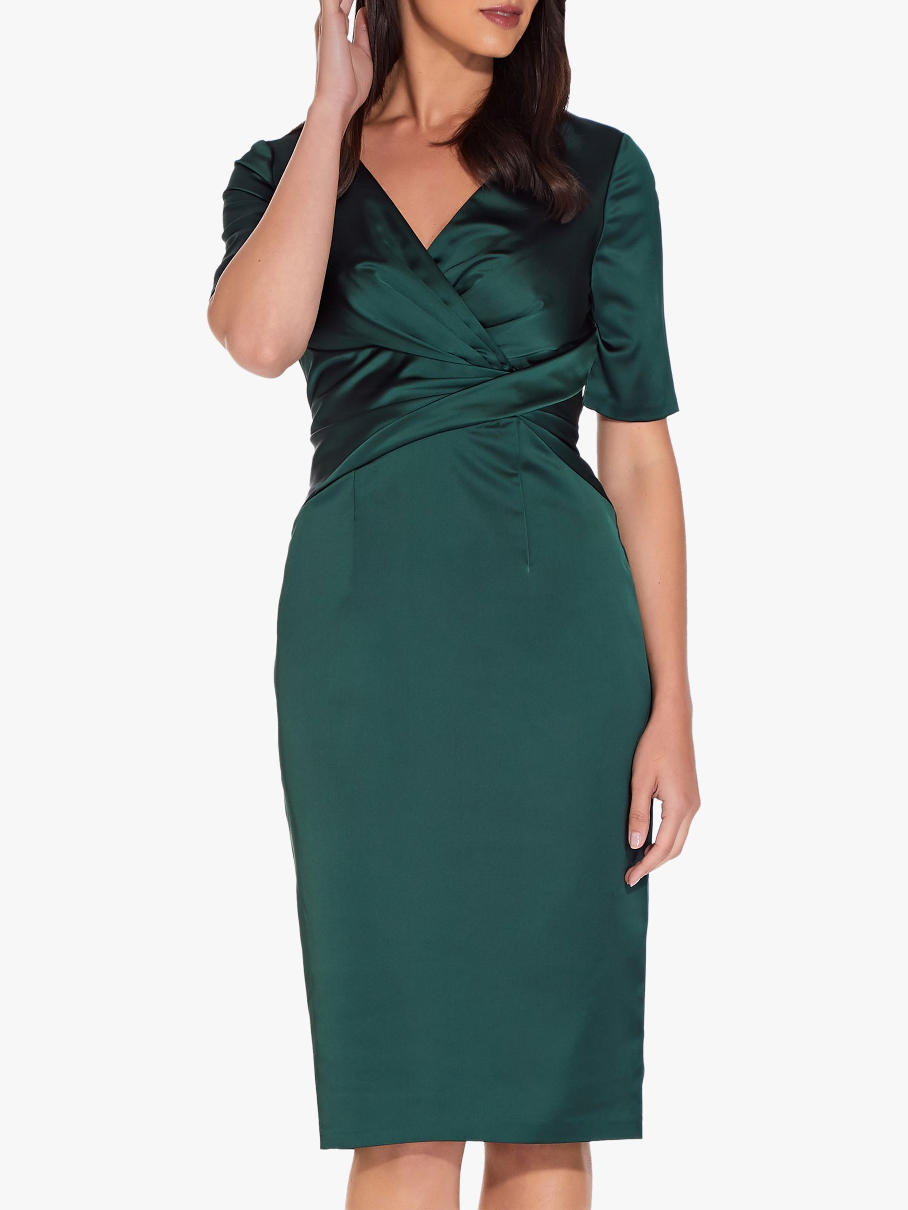 Adrianna Papell Satin Wrap Cocktail Dress, Forest Green