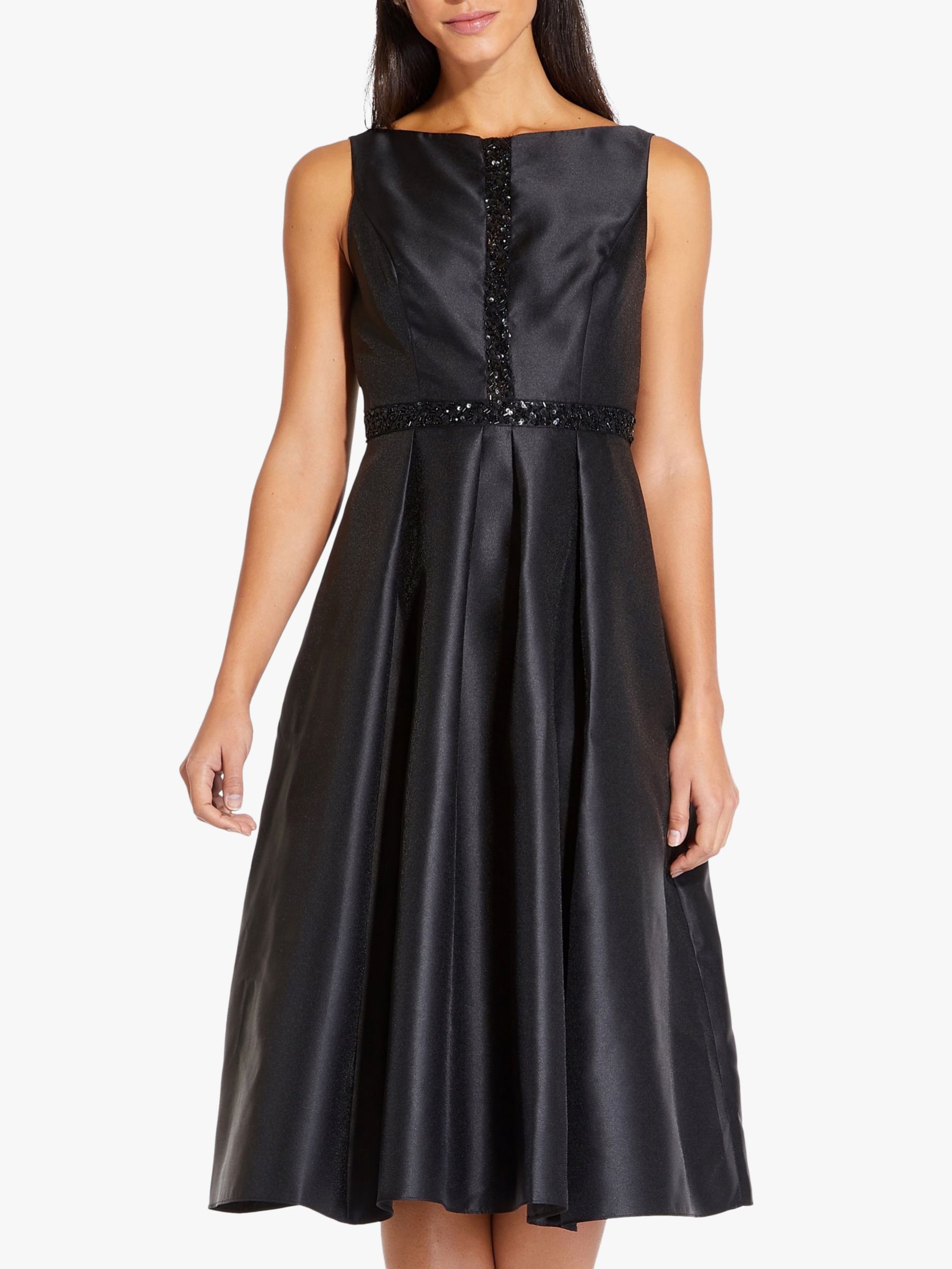 Adrianna Papell Beaded Mikado Dress, Black at John Lewis & Partners