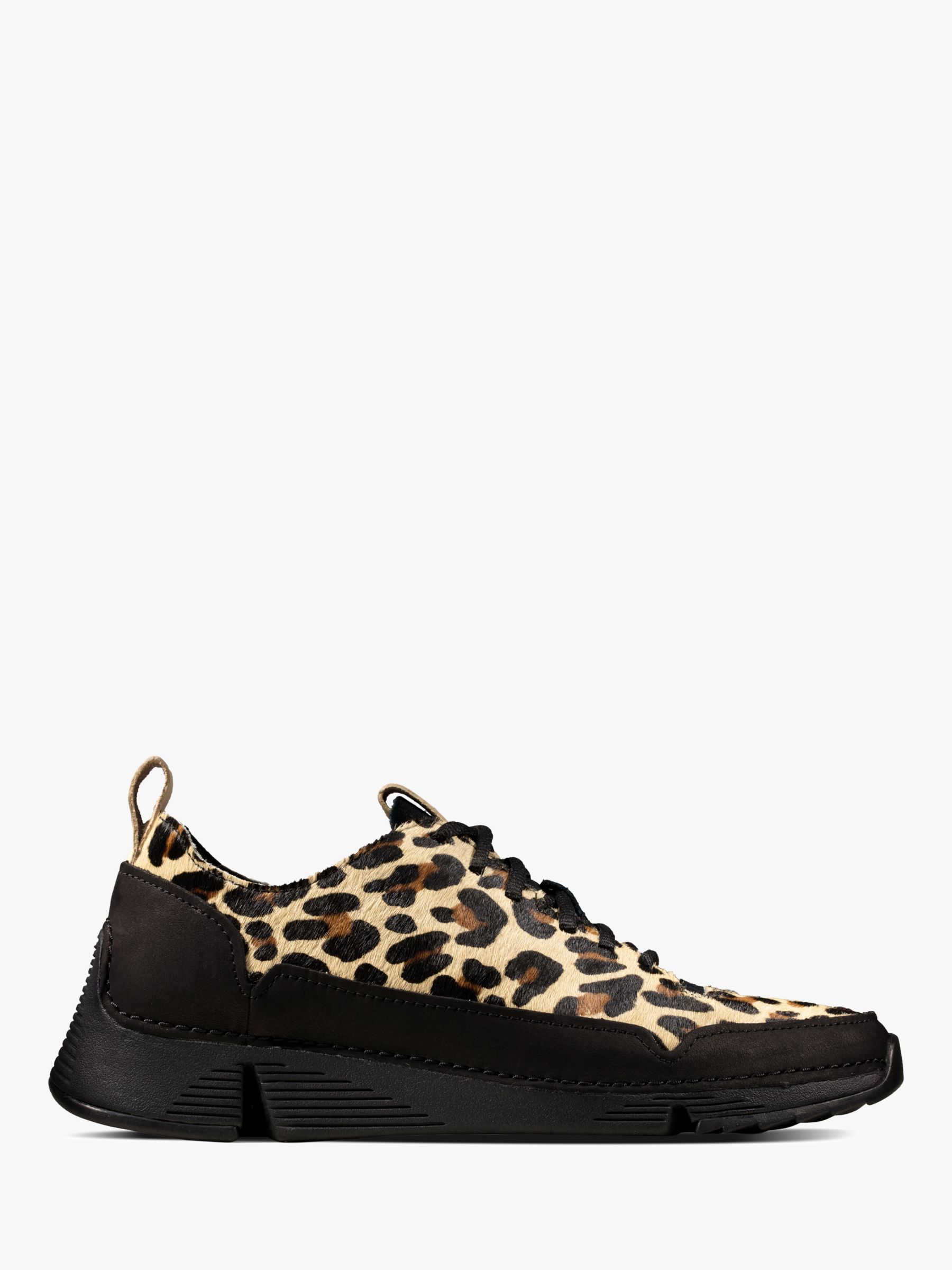 Clarks Tri Spark Leather Trainers, Black/Leopard