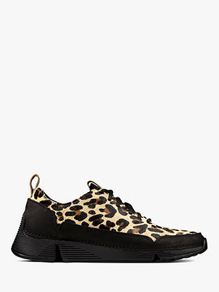 Clarks Tri Spark Leather Trainers, Black/Leopard