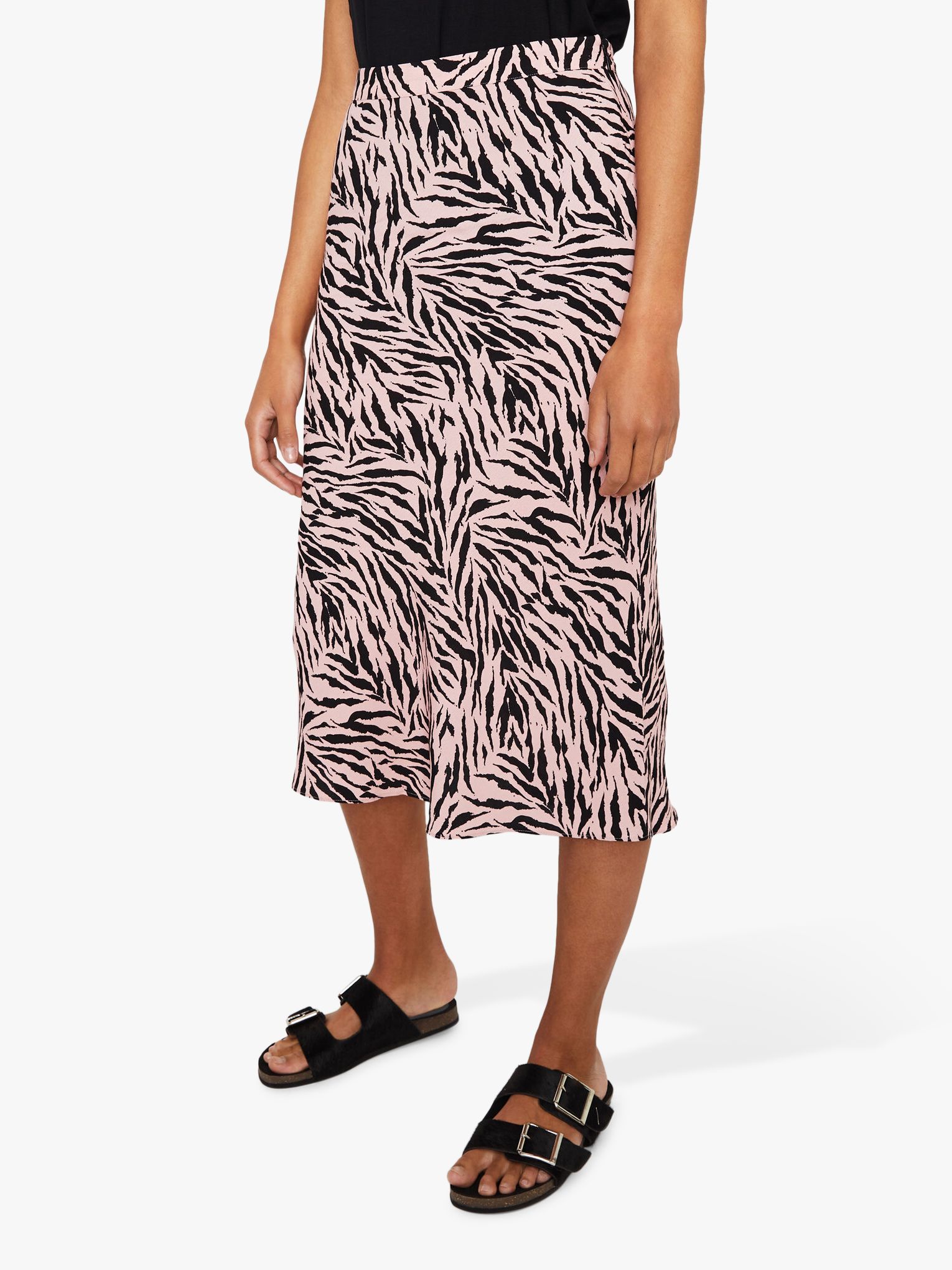 Warehouse Tiger Print Midi Skirt, Pink