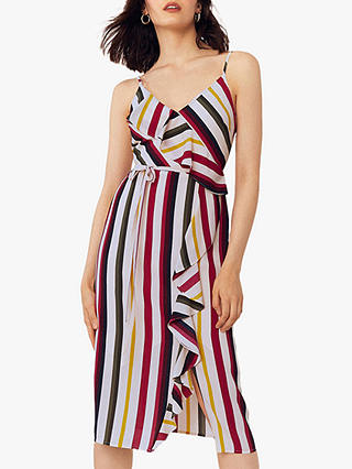 Oasis Bali Stripe Frill Midi Dress, Multi