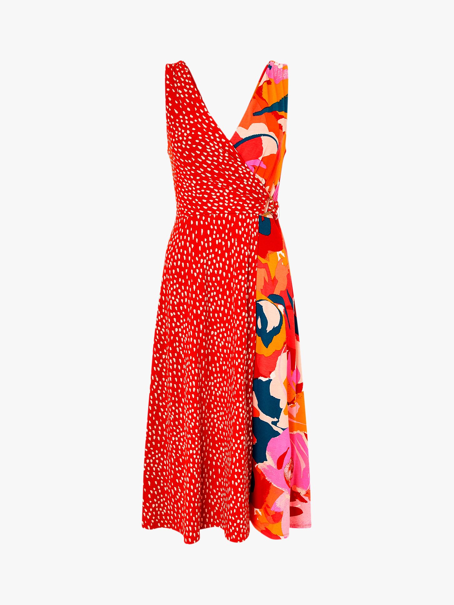Monsoon Saige Jersey Print Midi Dress, Red/Multi