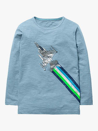Mini Boden Boys' Metallic Fast Vehicle Print T-Shirt, Blue Fighter Jet