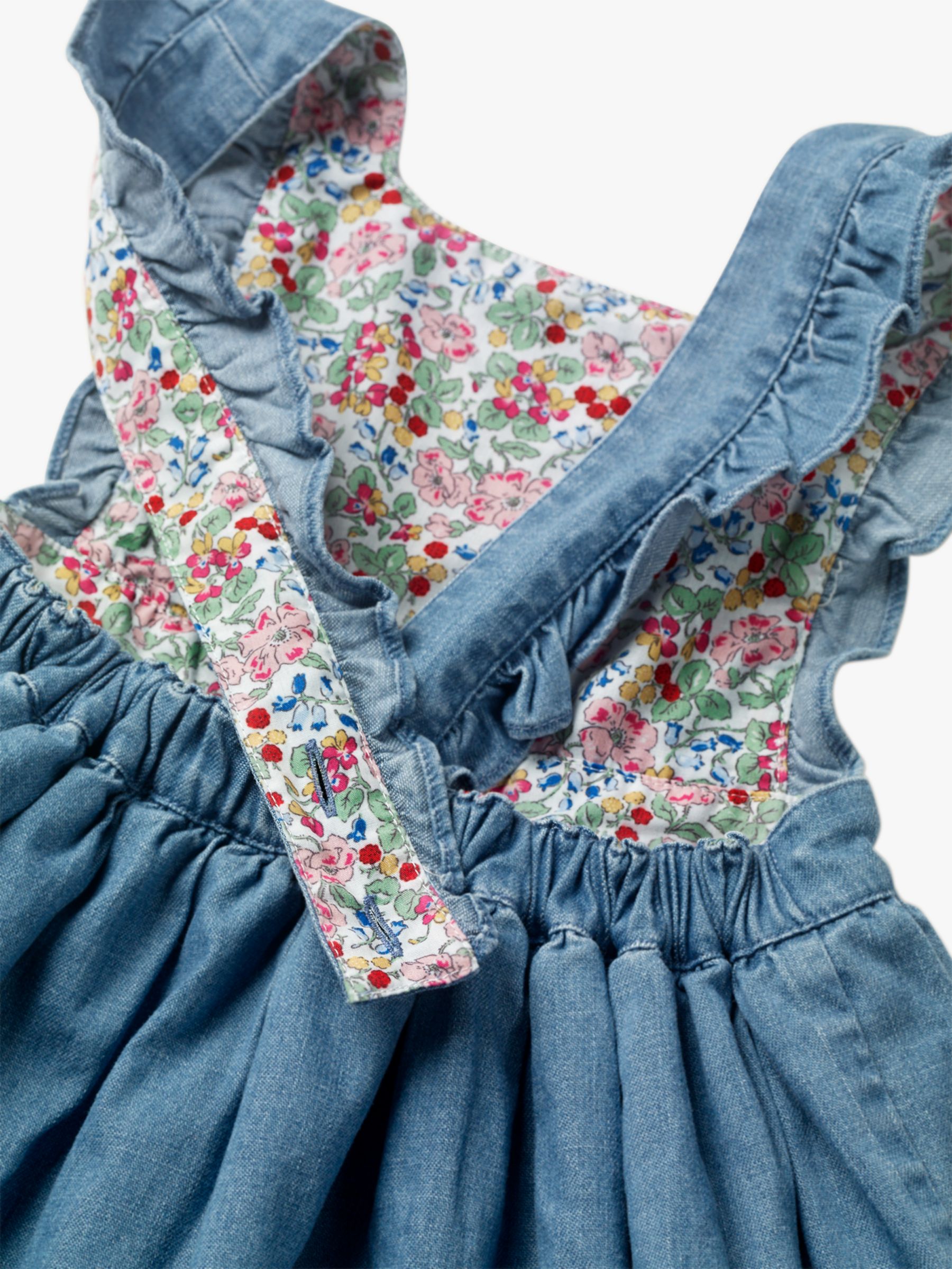 Mini Boden Girls' Embroidered Pinafore Dress, Mid Denim/Butterfly
