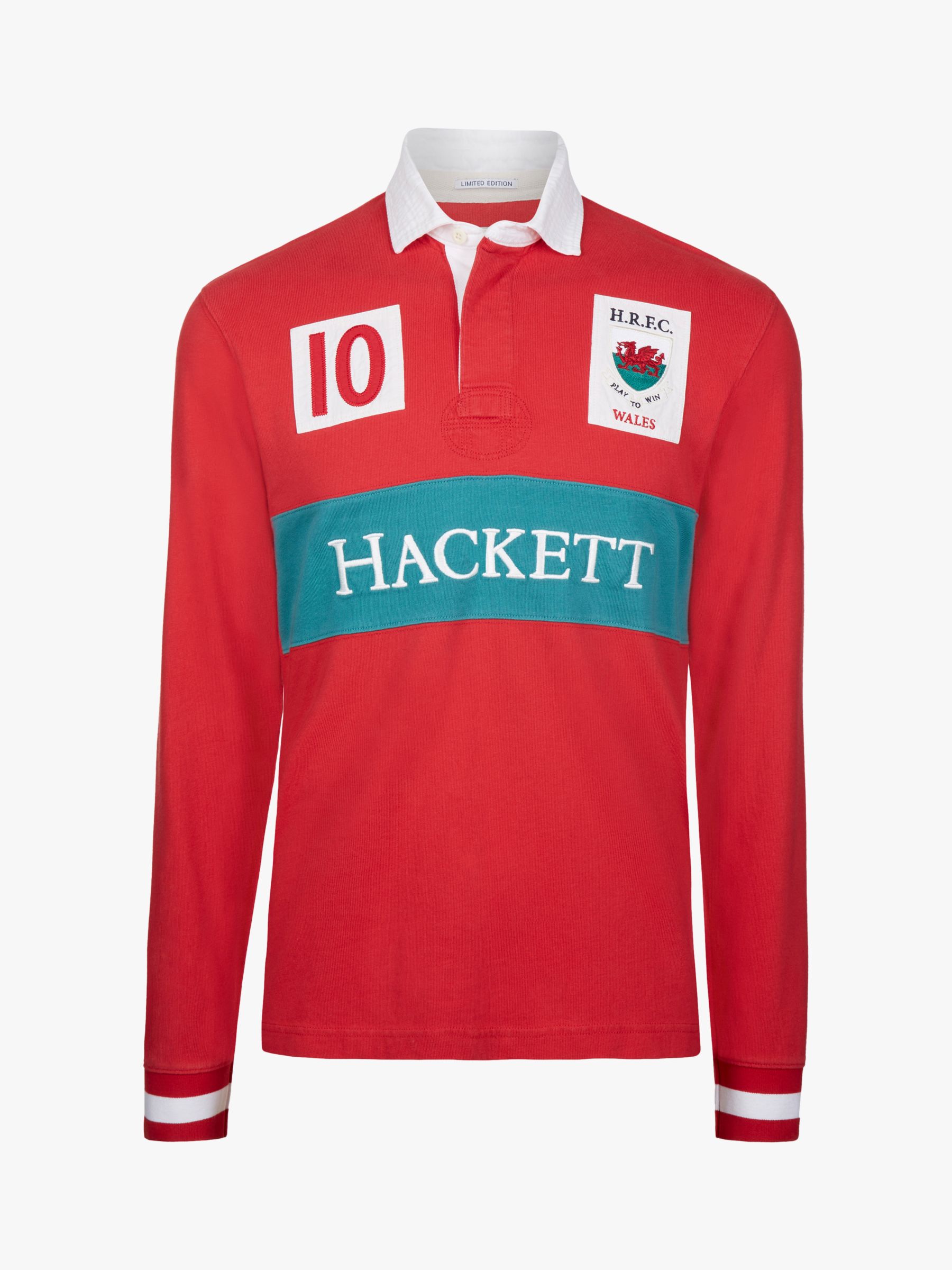 Hackett London Wales Cotton Rugby Shirt, Red at John Lewis & Partners