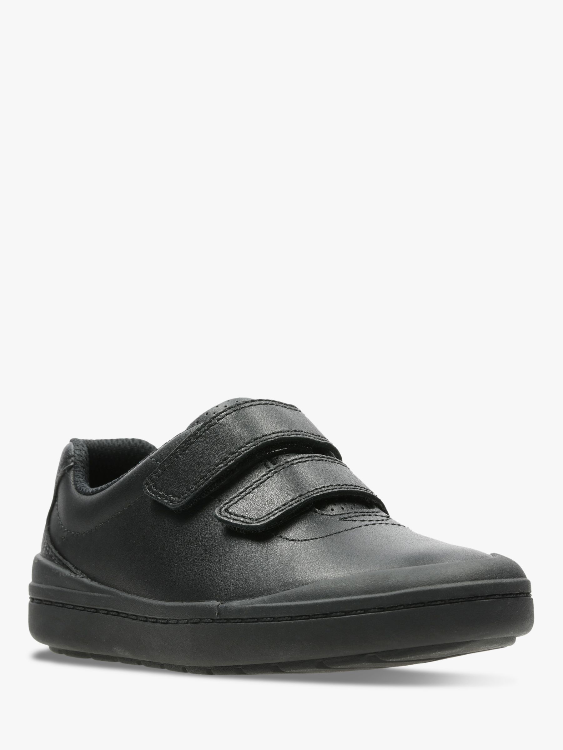 Boys Clarks Venture Walk Black Leather Double Strap School Shoes