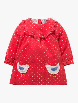 Mini Boden Baby Bird Ruffle Trim Dress, Carmine Red