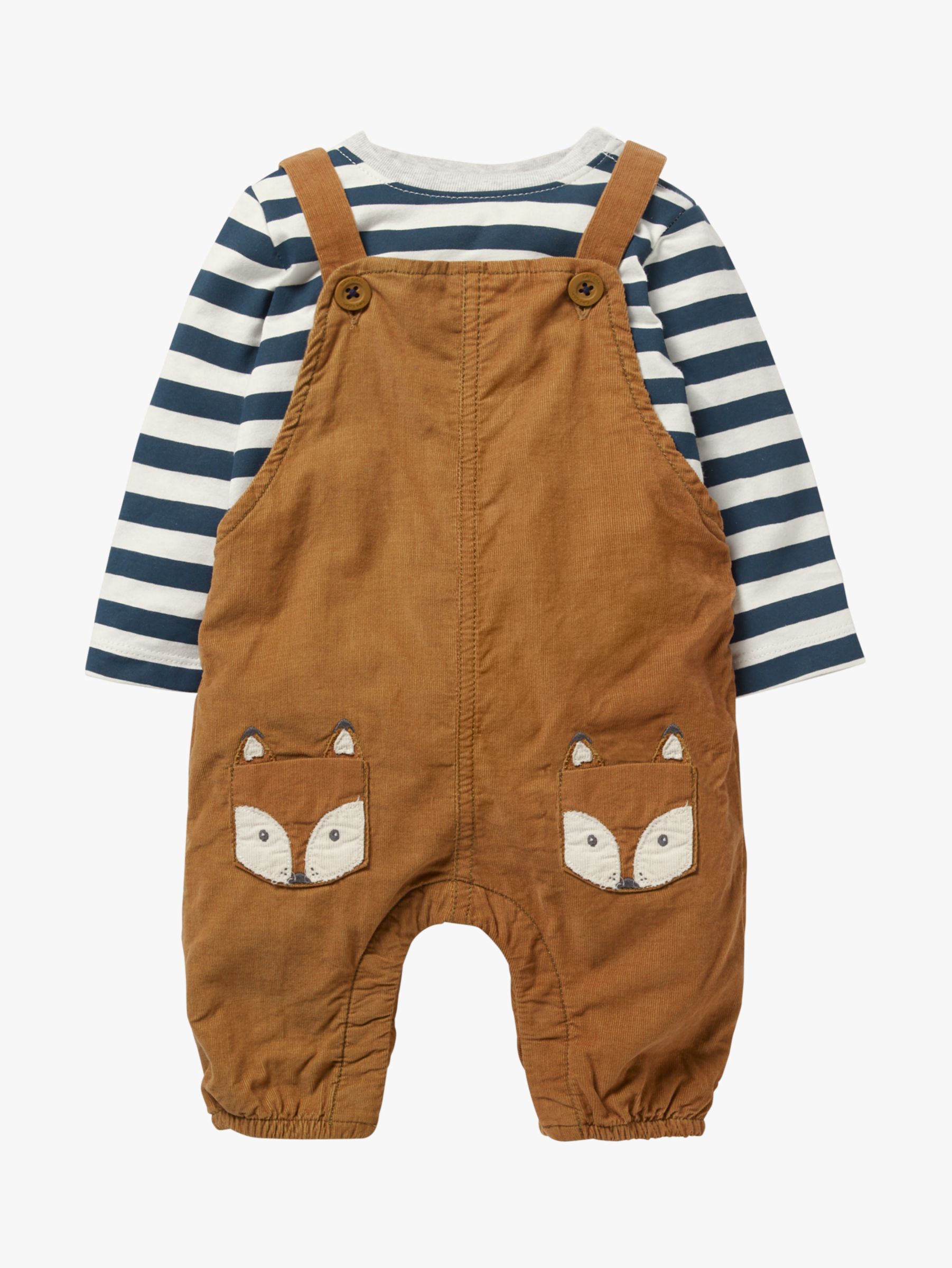 Mini Boden Baby Dungaree Set, Brown at John Lewis & Partners