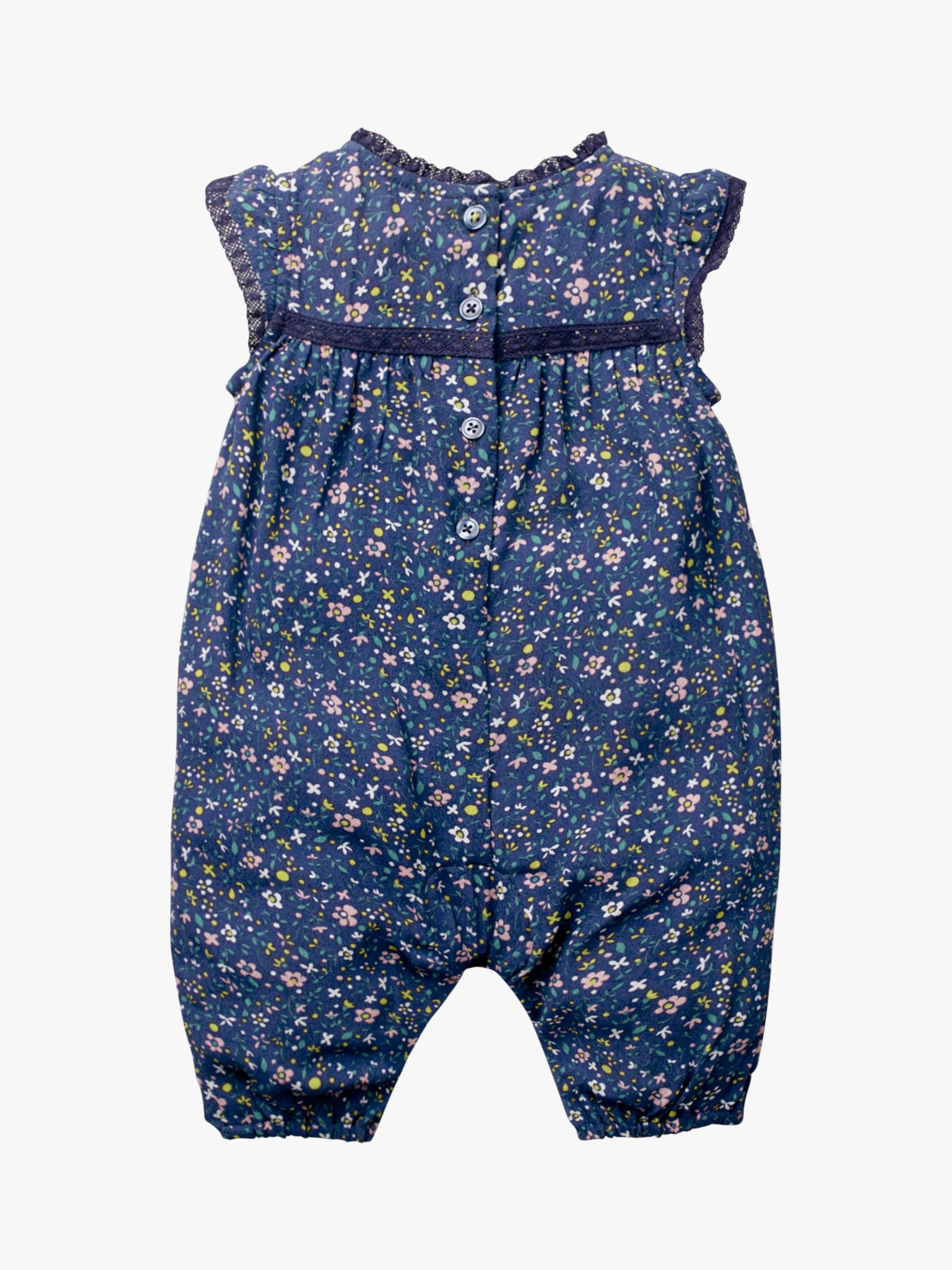 Mini Boden Baby Pretty Floral Romper, Blue at John Lewis & Partners