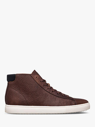 CLAE Bradley Tumbled Leather High Top Trainers, Cocoa
