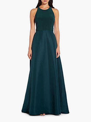 Adrianna Papell Jersey Taffeta Dress, Black, Dusty Emerald