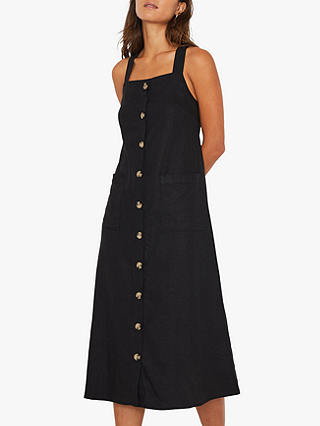 Warehouse Linen Pinafore Midi Dress, Black