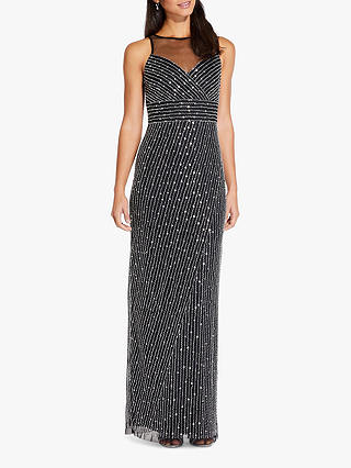 Adrianna Papell Beaded Maxi Gown, Black/Silver