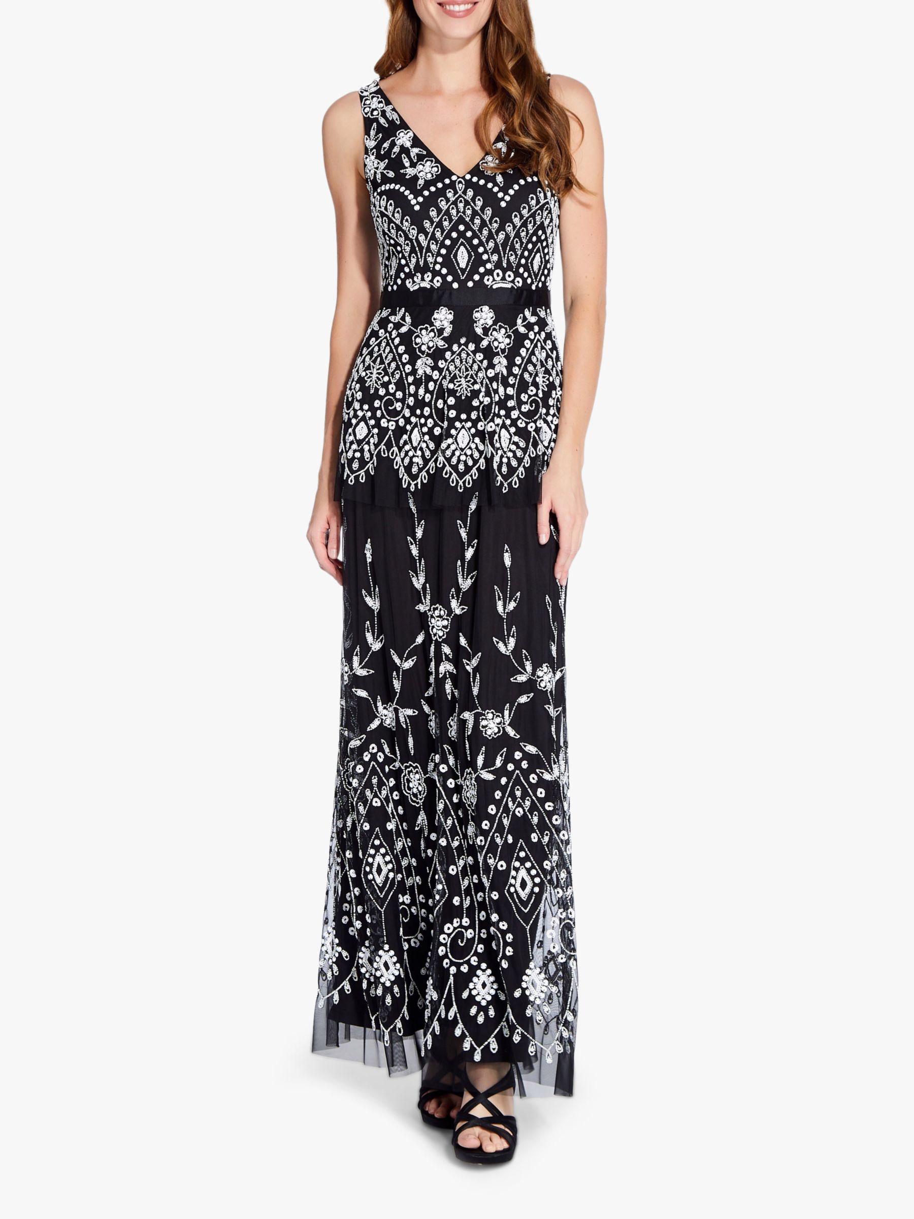 Adrianna Papell Long Beaded Dress, Black/Ivory