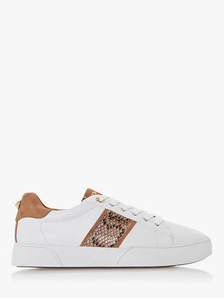 Dune Elsie Lace Up Leather Trainers, White/Reptile