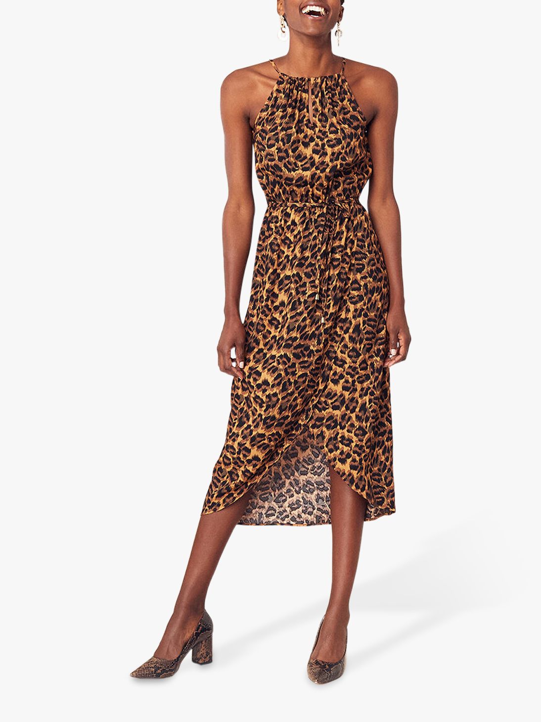 Oasis Leopard Print Halter Dress, Multi at John Lewis & Partners - 웹