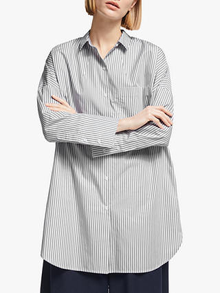 Kin Stripe Cotton Poplin Stripe Shirt, Grey/White
