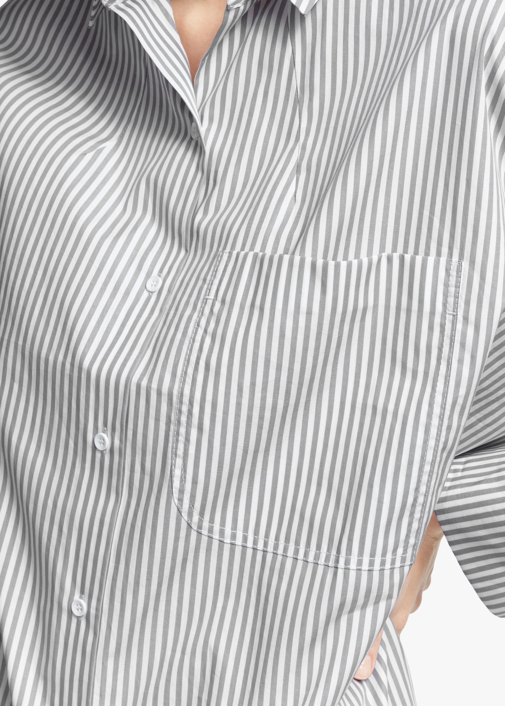 Kin Stripe Cotton Poplin Stripe Shirt, Grey/White, 14